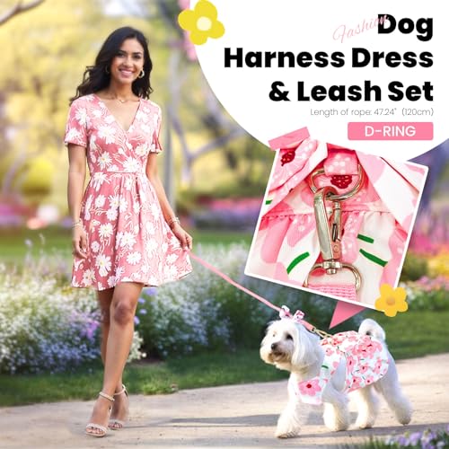ABRRLO Cute Dog Dress Small Dog Clothes for Girls Female Puppy Outfits Pink Floral Pet Summer Clothes Bowknot Doggy Cat Pr...