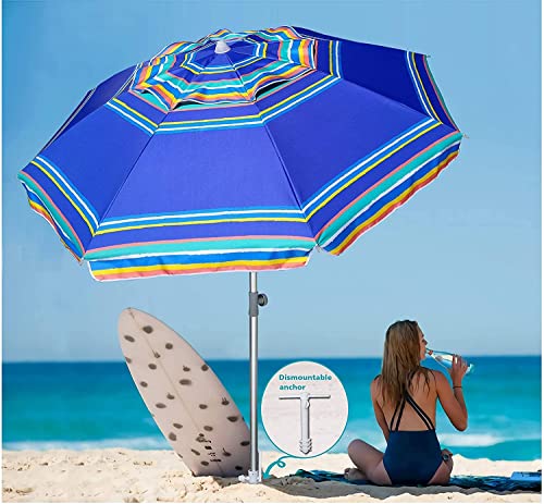 AMMSUN 7ft Heavy Duty High Wind Beach Umbrella Parasols with Sand Anchor Vent Tilt UPF 50+ Sun Protection Portable Outdoor...