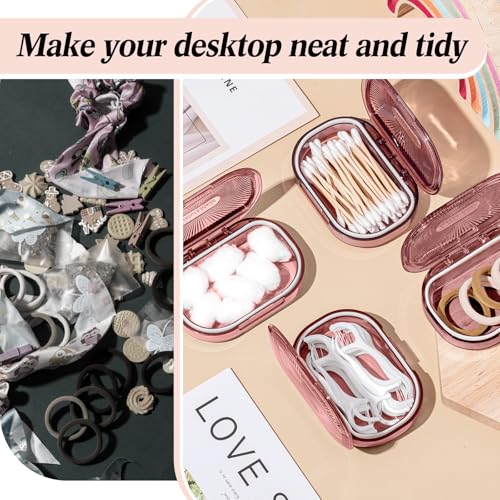 Kigley 4 Pcs Hair Tie Container Small Portable Travel Cotton Swab Holder Flosser Dispenser with Lid Plastic Box Storage Co...