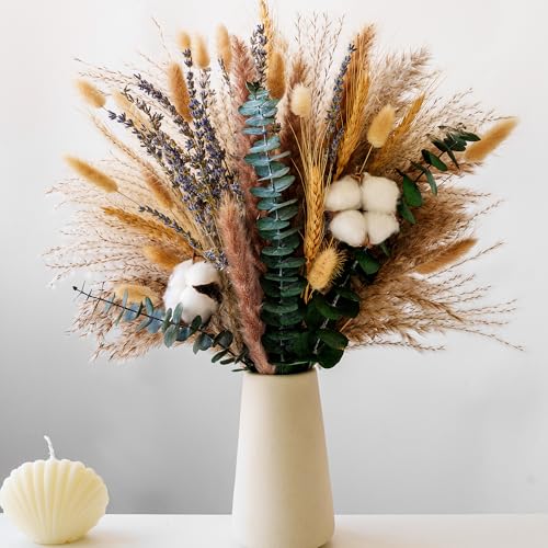 Handmade Dried Flower Bouquet - Pampas Grass, Eucalyptus & Cotton Stems - Boho Home Decor, Wedding Centerpiece, Floral Arr...