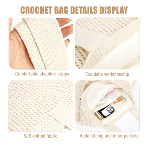 COOKOOKY Beach Bag with added lining Crochet Tote Bag for Women Shoulder Bag Hobo Casual Handbags Shopping Work Bag