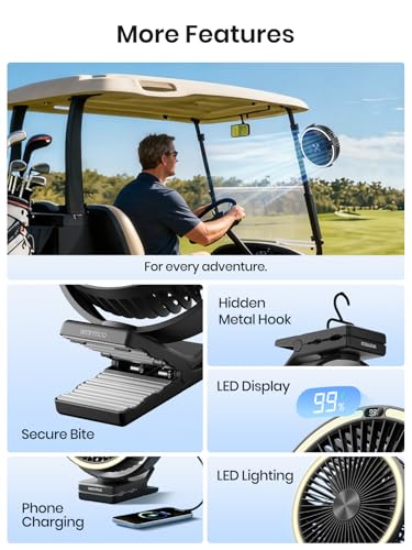 Warmco 15000mAh Portable Clip on Fan Rechargeable, 8 Inch Battery Powered Desk Fan, LED Lantern & Hook, 360° Rotate & 4 Sp...