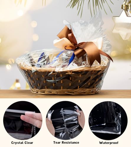 Yuiicaov 6PCS Extra Large Cellophane Bags, 30x40 Inches Clear Cellophane Wrap for Gift Baskets, Jumbo Huge Packaging Clear...