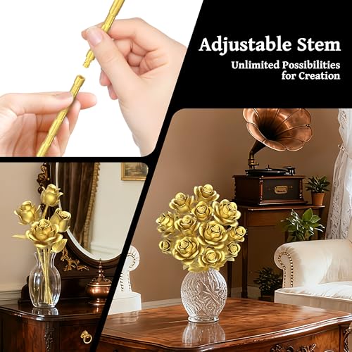 Metallic Gold Roses Flower Bouquet Building Sets, 670Pcs Golden Roses Botanical Collection Compatible with Lego Flowers Va...