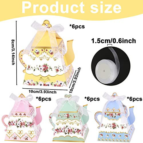 24Pcs Flower Tea Party Favor Gift Boxes Mini Teapot Candy Box Theme Tea Pot Party Decorations for Wedding Birthday Baby Sh...