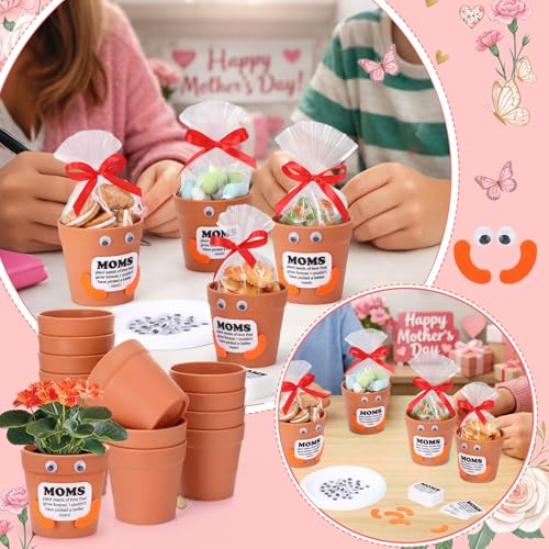 Hollowfly 24 Sets Mother's Day Crafts Bulk DIY Mom Gifts with 24 Pots 24 Gift Bags 24 Cards 50 Felts 50 Eyes Mother's Day ...