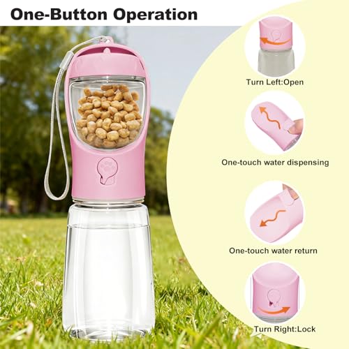 Portable Dog Water Bottle with Food Container, BPA Free Travel Water Bottle for Dogs, 2-in-1 Dispenser Drinking Feeder for...
