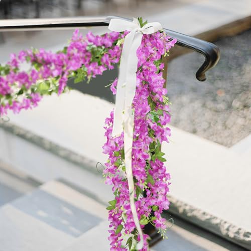 CISDUEO 2 Pcs Wisteria Hanging Flowers Wisteria Flowers Vine Garland Wedding Arch Decoration Purple Red Artificial Wisteri...
