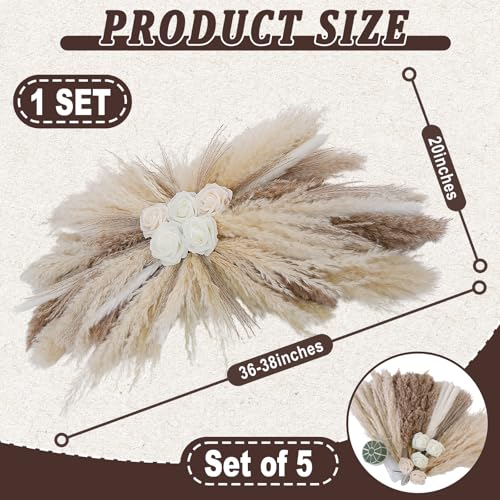 36-38" Large Pampas Grass Wall Decor, DIY Artificial Roses & Natural Dried Boho Hanging Flowers for Wall, Mirror, Wedding ...