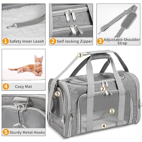 Soft-Sided Cat/Dog/Pet Carrier, Collapsible Pets Travel Carriers for Big Cats/Small Dogs with Shoulder Strap & Removable M...