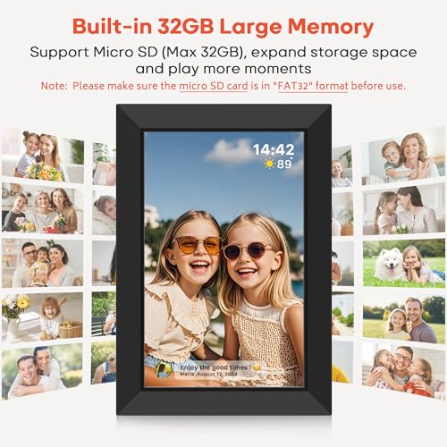 Frameo 10.1 Inch WiFi Digital Picture Frame with 32GB Memory, 1280 x 800 IPS Touch Screen Smart Electronic Photo Frame, Wa...