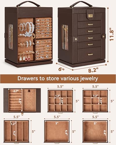 AKOZLIN 360° Rotating Jewelry Box 6-Tier Organizer Functional 360° Rotating Jewelry Storage Case for Women Girls Ring Neck...