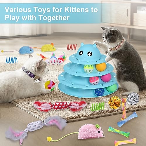 UPSKY 24 PCS Cat Toys, 3-Level Turntable Kitten Toys Set, Interactive Cat Roller Toys for Indoor Cats, Catnip Toys, Cat Te...