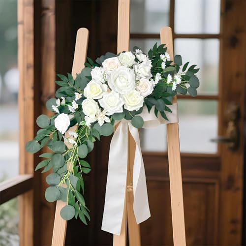 Petalivebioom Wedding Arch Flowers Set of 2 White Floral Swag for Wedding Ceremony Backdrop and Reception Decoration