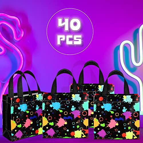Sweetude 40 Pcs Glow in the Dark Gift Bags Glow Party Gift Treat Bag with Handles Non Woven Goodie Bags for Party