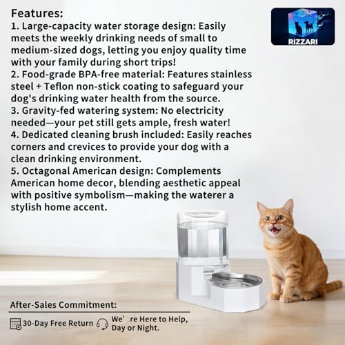 Sfozstra Large Dog Water Dispenser: 4L Stainless Steel Gravity Cat Water Feeder - Quiet Refill - No Power Needed - for Kit...