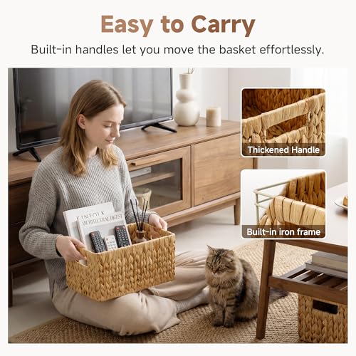 StorageWorks Wicker Basket, Baskets for Organizing, Storage Basket with Built-in Handles, Water Hyacinth Shelves (Medium ...
