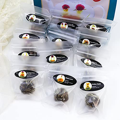 TEARELAE Blooming Tea Flowers - 12pcs Individually Sealed Flowering Balls - Hand-Tied Natural Green Tea Leaves & Edible Fl...