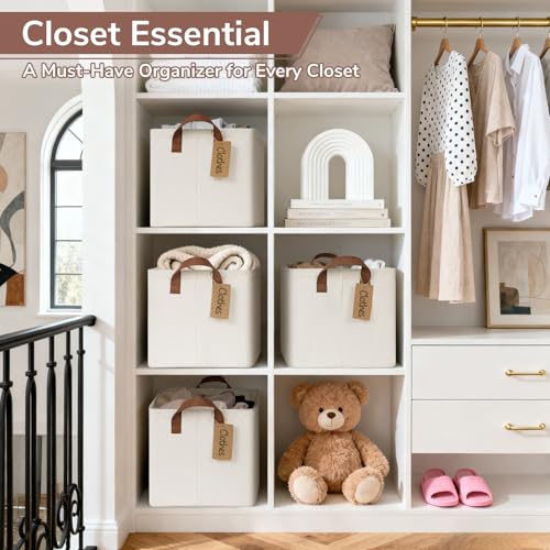 CHICVITA 4 Pack Large Storage Baskets for Shelves, Collapsible Closet Organizer Bins with Metal Frame, Fabric Storage Bins...