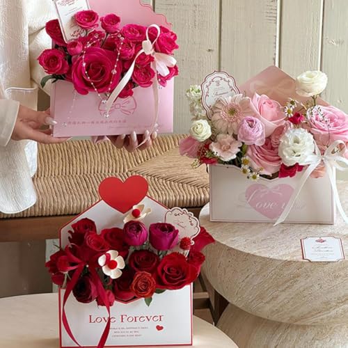 10pcs Valentine Envelope Boxes,Valentine's Day Floral Envelope Boxes Empty Paper Flower Bouquet Envelopes Paper Box,Floris...