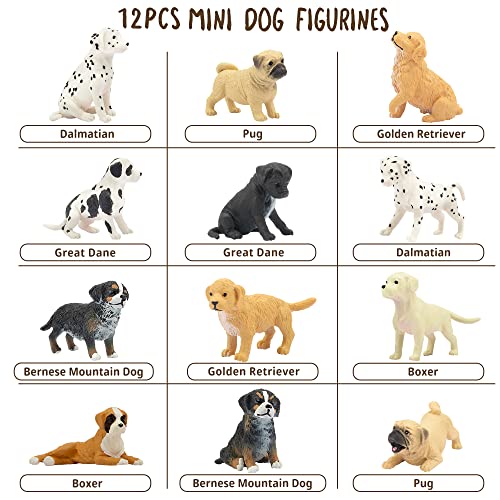 Toymany 12PCS Mini Dog Figurines Playset, Realistic Detailed Plastic Puppy Figures, Hand Painted Emulational Tiny Dogs Ani...