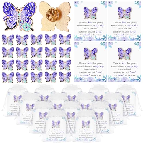 Liliaafar Butterfly Pins Brooches Bulk Memorial Funeral Favors for Guests Celebration of Life Favors with Bags Cards for Gift