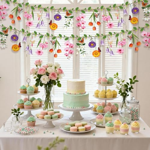 Ghegicu 2PCS Flower Banner Reusable Wildflower Garland Floral for Spring Party Enchanted Garden Theme Picnic Wedding Baby ...
