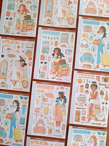 PaperDollzCo Decorative Journal Stickers, Blossoming and Wanderlust Collection, 5 x 3.5 Inch Sheets, Travel and Floral The...