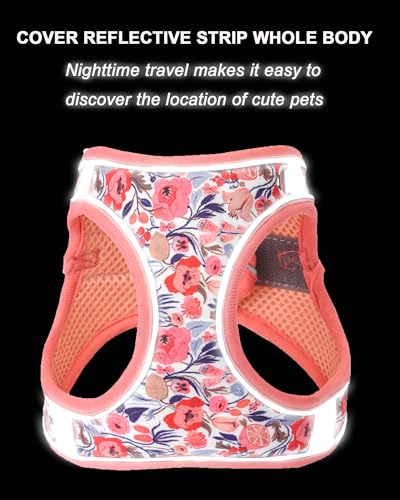 JUFOO S Peach Flower Pattern Dog Harness and Leash Set,No Escape Puppy Harnesses for Training Walking，Breathable Adjustabl...