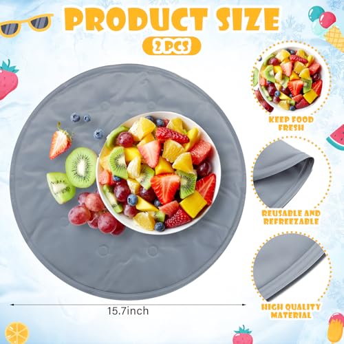 Reallnaive 2 Pcs Reusable Freezable Ice Mat Buffet Chilled Serving Tray 15.7'' Round Charcuterie Chilling Mat PVC Foldable...
