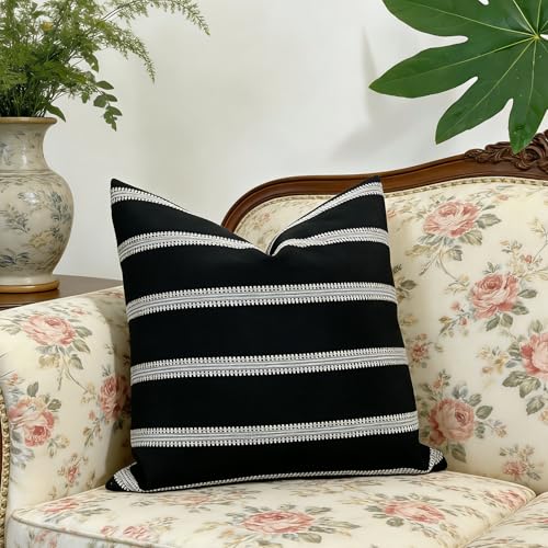 Slow Cow Decorative Textured Woven Stripe Throw Pillow Cover Modern Country Design Cushion Cover Pillow Cover 18 x18 Inche...