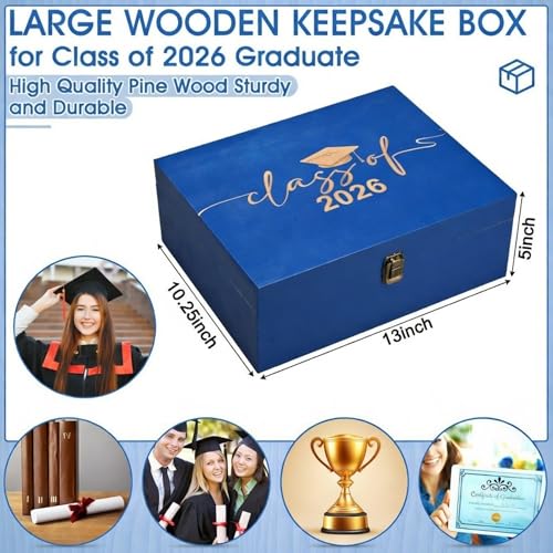 Geelin Graduation Keepsake Wooden Box Class of 2026 Graduation Cap Large Keepsake Box Graduate Wooden Engraving Memento Ca...
