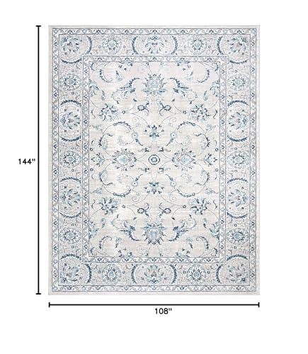 SAFAVIEH Brentwood Collection Area Rug - 9' x 12', Light Grey & Blue, Oriental Floral Scroll Design, Non-Shedding & Easy C...