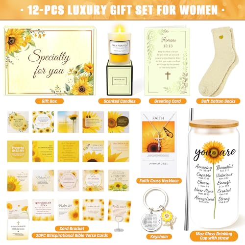 13PCS Christian Gifts For Women Faith -Inspirational Religious Birthday Gifts,Sunshine Box Spiritual Baptism Baskets for H...