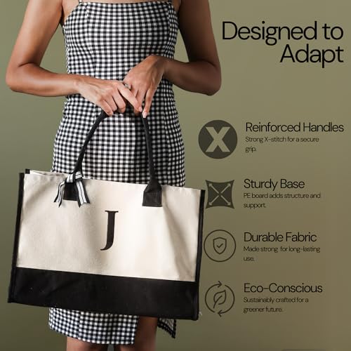 Salt Earth Personalized Initial Tote Bag for Women, Large Beach Grocery Utility Tote, Custom Monogram Shopping Bag.