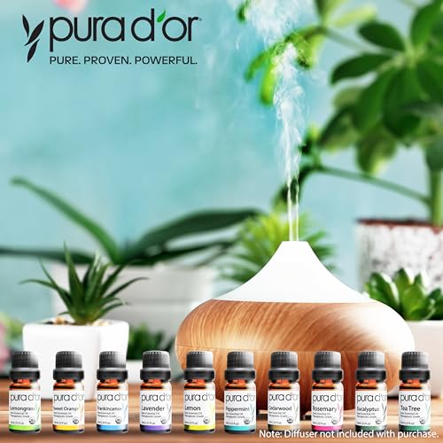 PURA D'OR Organic Perfect10 Essential Oils Set - 10x 10mL Wood Box Aromatherapy Gift Set - 100% Pure Therapeutic Grade for...