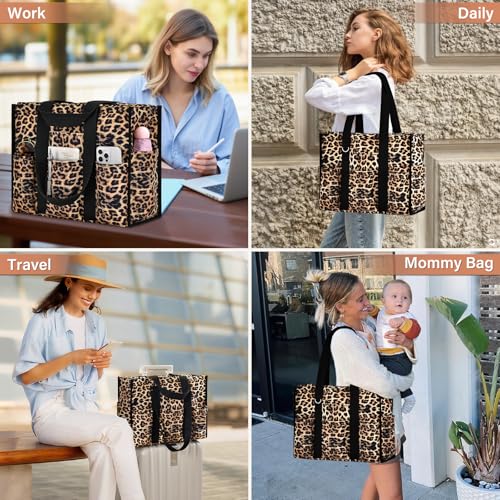 Becokan Large Tote Bag for Women Waterproof with 12 Pockets Top Zipper Closure Utility Teacher Nurse Bags for Work School