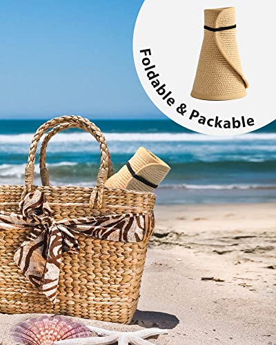 FURTALK Sun Hats for Women Wide Brim Beach Hat Straw Visor Ponytail Summer UV Packable Foldable Beach Vacation Essentials