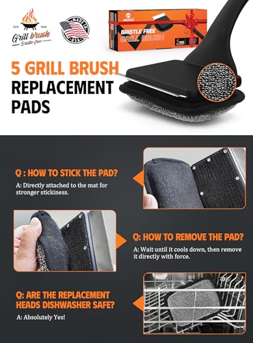 MEKER Grill Brush Bristle Replacement Pad, Ultra Safe Cleaning, Grill Cleaner Pad, Grill Brush Replacement Pad, 4 PCS