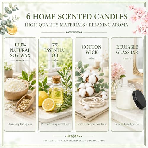 Spring Summer Scented Candles Set, Soy Candles for Home, 6 Pack Candle Gift Set - Gifts for Women Mother's Day, Aromathera...