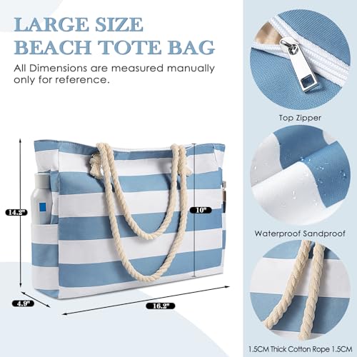 Pleneal Beach Bags For Women - Large Beach Bags with Zipper Waterproof Sandproof Swim Pool Beach Bag