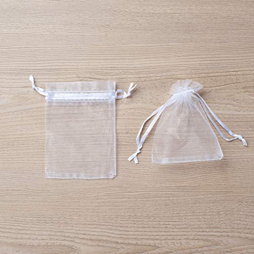 MOTYAWN 100pcs White Organza Bags 2x3 inch Sheer Drawstring Gift Bags Jewelry Pouches Wedding Party Christmas Favor Gift B...