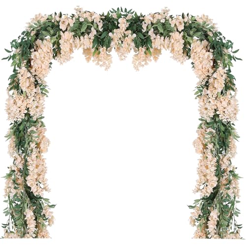 Duovlo 4Pcs 6.6Ft/Piece Imitation Silk Wisteria Garland Hanging Flower Vine for Home Outdoor Garden Ceremony Wedding Arch ...