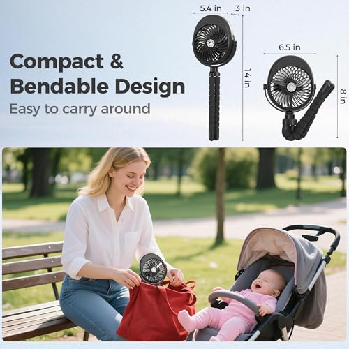 2026 Upgraded Misting Baby Stroller Fan Rechargeable, Flexible Tripod Clip for Car Seat Crib, Baby Shower Gifts & Baby Reg...