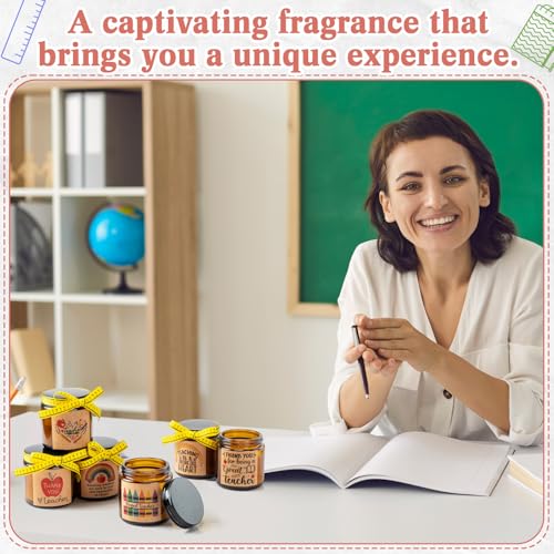 Lyrow 6 Pcs Teacher Appreciation Candles Gifts Set Best Teachers Gifts for Women and Men Include Ruler-Style Ribbon 3.5 oz...