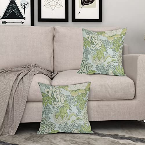 Sweetshow Spring Green Flowers Chinoiserie Pillow Covers 2 Packs 20x20 Inch Lighe Green Floral Throw Pillows Vintage Sage ...