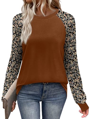 WIHOLL Long Sleeve Shirts for Women Color Block Raglan Tops Casual Crewneck Basic Tees Fall Clothes 2026 Fashion