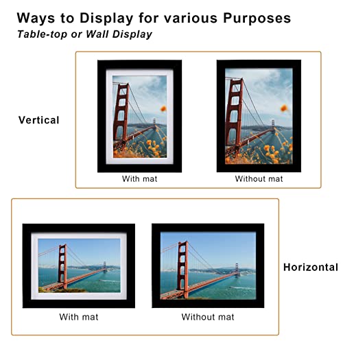 KINLINK 5x7 Picture Frame Black Set of 4, Wooden Photo Frames Matted 4x6 with Plexiglass for 4x6 with Mat or 5x7 without M...
