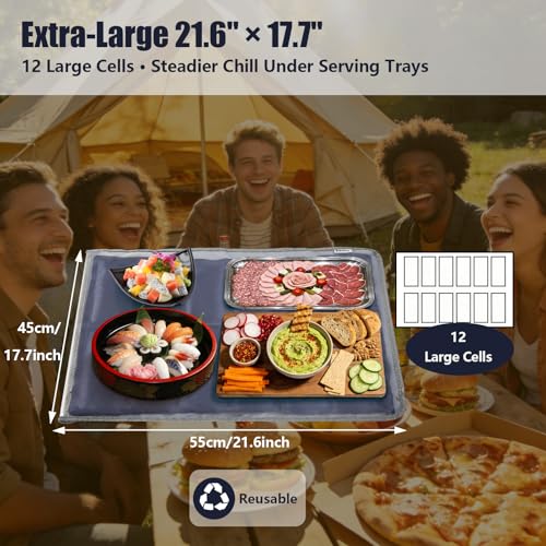 Babeezy Party Mat Chiller,Foldable Reusable Ice Pack Mat with Sleeve Bag 12 Large Cells (2×6) Tray Chiller for Charcuteri...