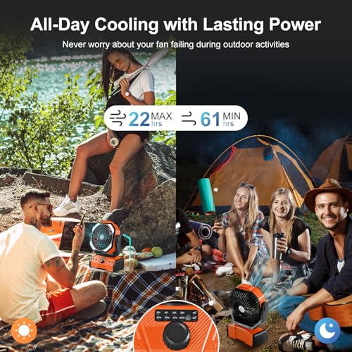 Odoland 40000mAh Camping Fan with LED Light, Battery Operated Oscillating Desk Fan with Remote & Hook, Rechargeable Outdoo...